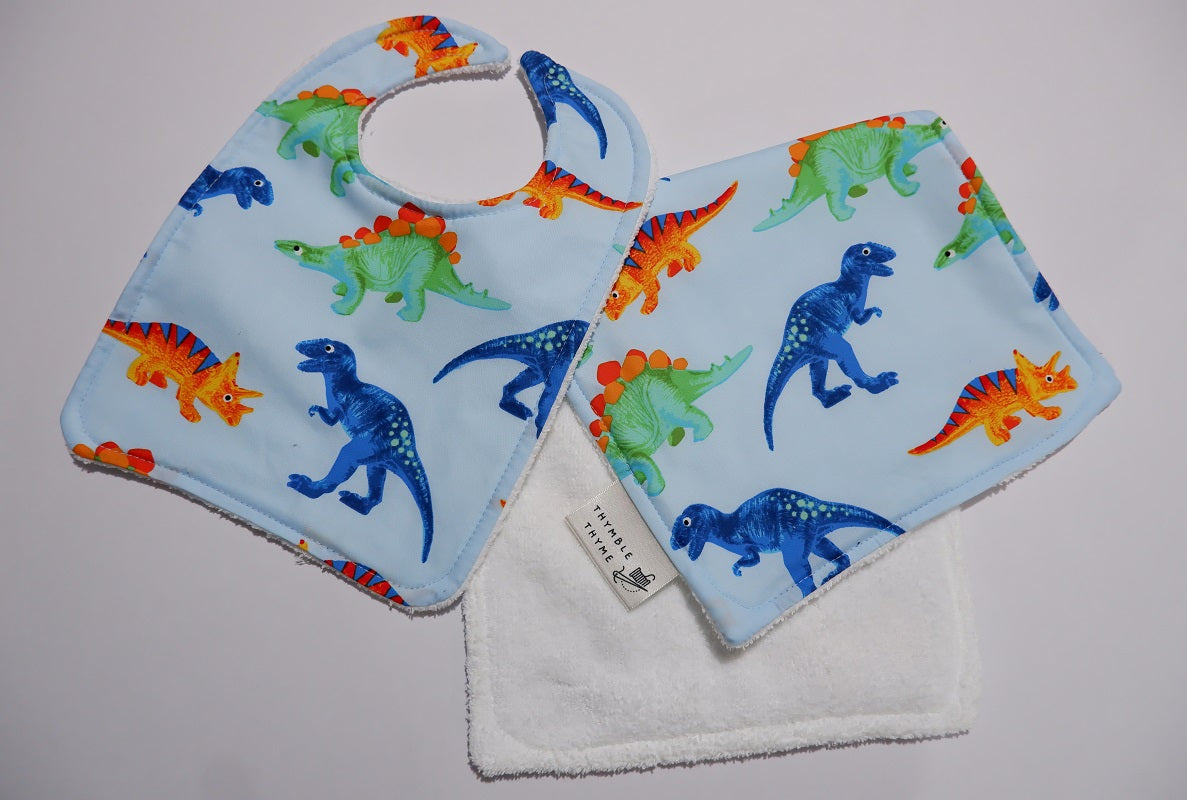 Bib 'n' Burp - Matching Set - Light Dino