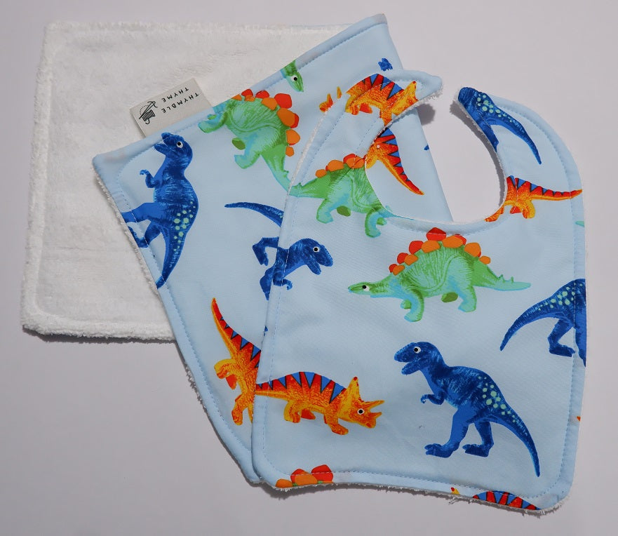 Bib 'n' Burp - Matching Set - Light Dino